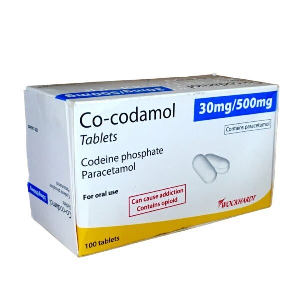 "Co-codamol 30/500mg Tablets: White tablets in a blister pack, used for relieving moderate to severe pain with a combination of codeine and paracetamol. Medication for pain | Pain relief