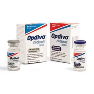 Opdivo (Nivolumab) vial, a cancer immunotherapy drug used to treat various cancers by enhancing the immune system's ability to target and destroy cancer cells. Administered through intravenous infusion, it works by blocking the PD-1 protein, allowing immune cells to attack cancer. Often prescribed for conditions like lung cancer, melanoma, and kidney cancer, Opdivo has shown promising results in improving survival rates. It is typically given in a clinical setting under medical supervision, with possible side effects including fatigue, nausea, and immune-related reactions. Buy Opdivo (Nivolumab) UK